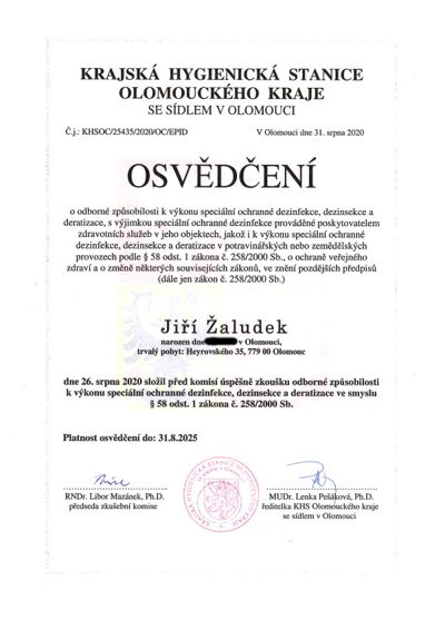 Osvědčení o odborné způsobilosti.