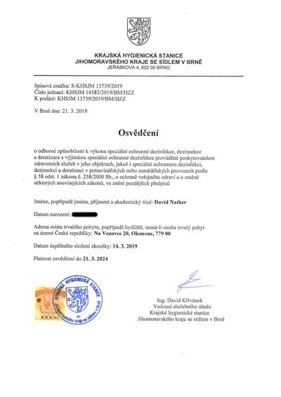 Osvědčení o odborné způsobilosti.